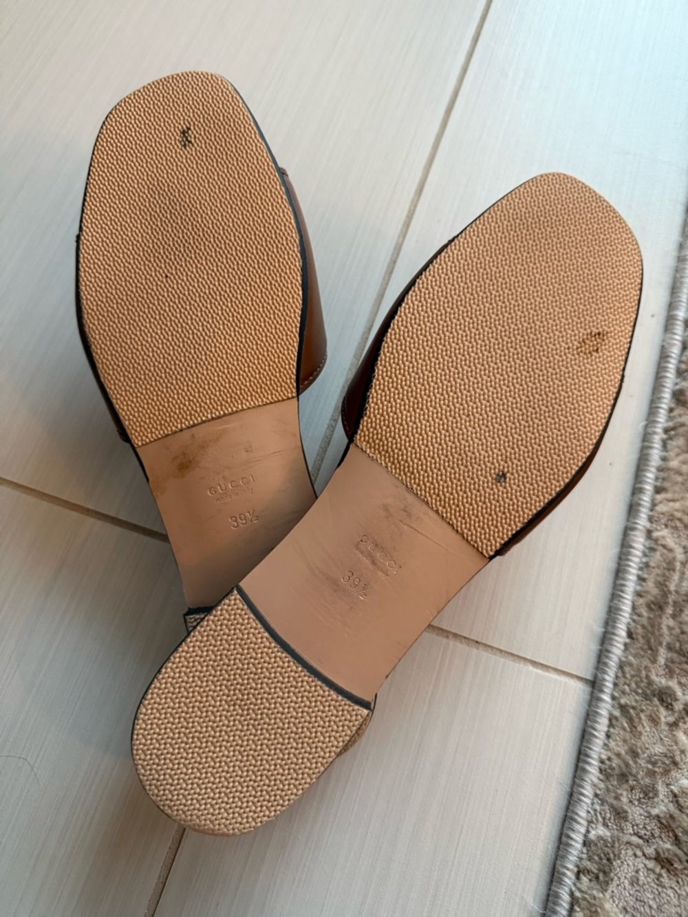 Gucci Tan Leather GG Cutout Slide Mules - Picture 3 of 4